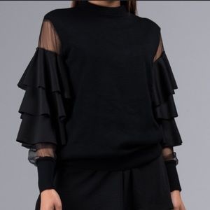 Black ruffle sleeve sweater